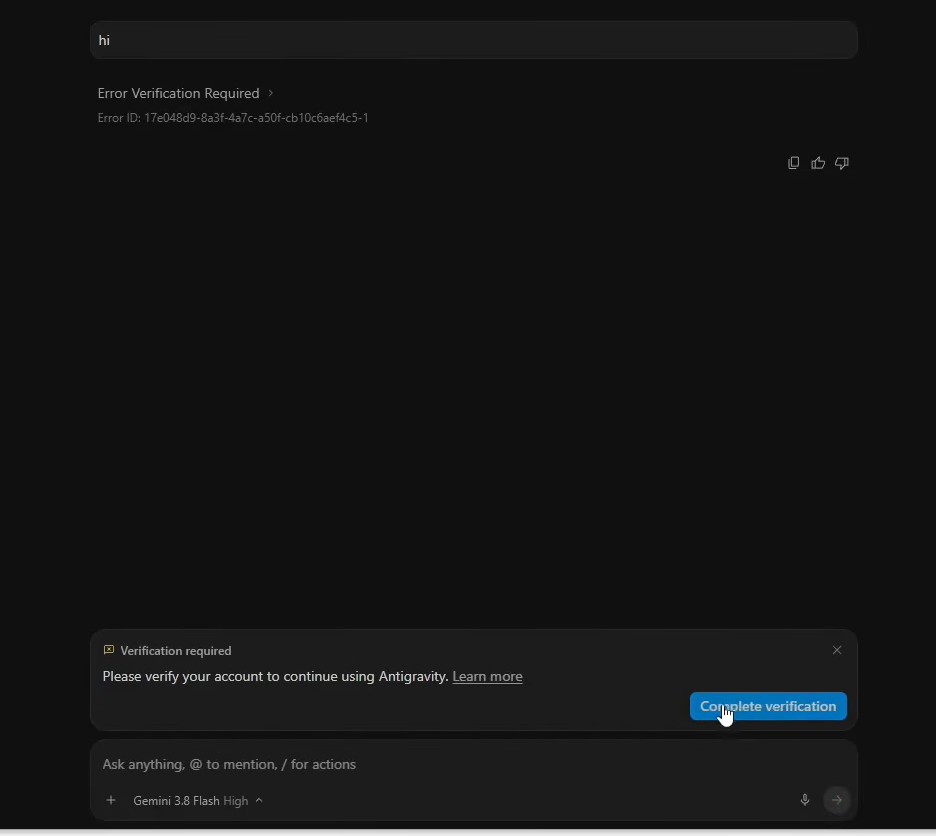 Antigravity 2.0 - Verification Required Banner
